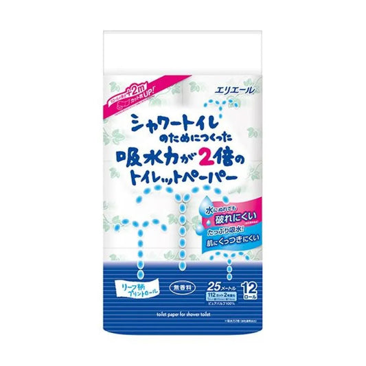 エリエール シャワートイレのためにつくった吸水力が2倍のトイレットペーパー ダブル  12ロール×6パック