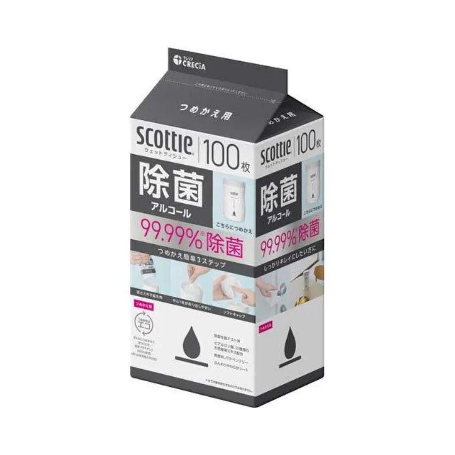 スコッティ ウェットティシュー 除菌 アルコール 100枚 つめかえ用 × 24個