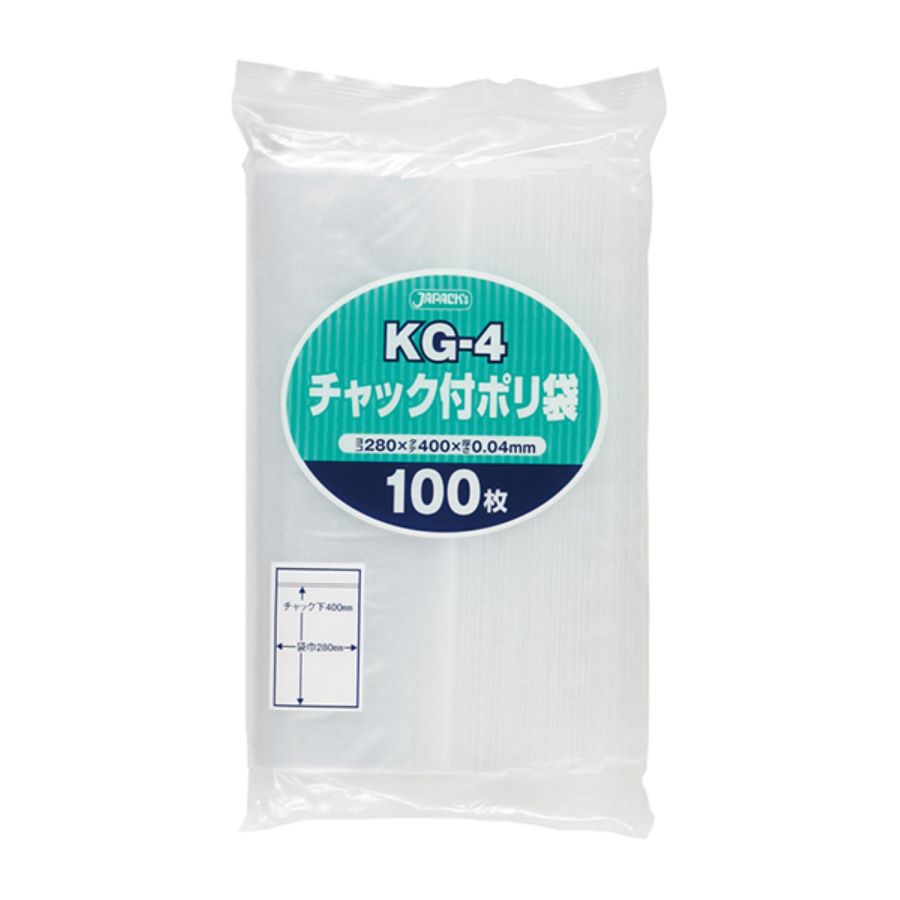 ジャパックス チャック付ポリ袋 KG-4 透明 100枚×15冊