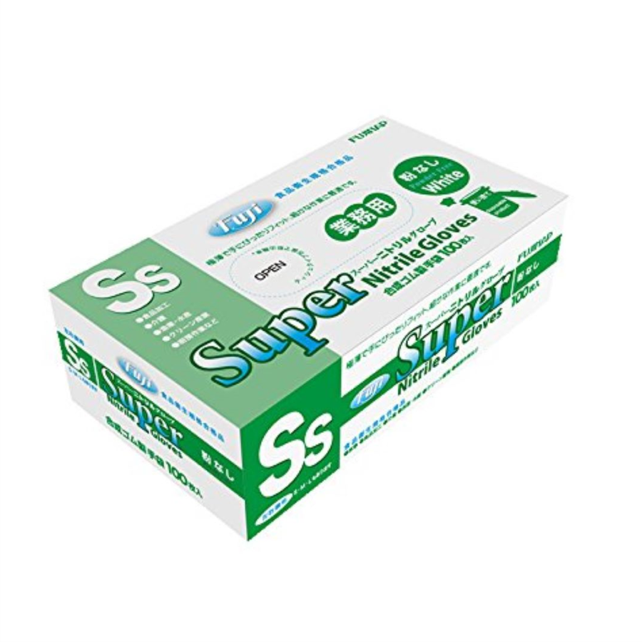 フジスーパーニトリルグローブ(粉なし)白 SSサイズ 100枚×30箱