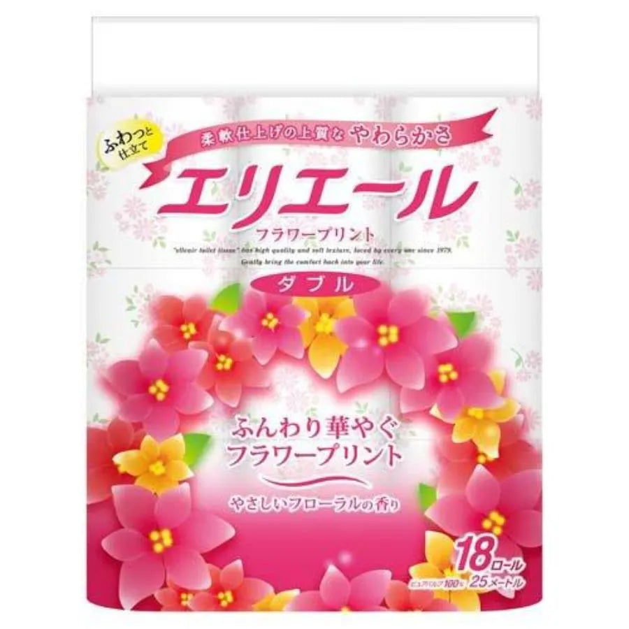 エリエール トイレットティシューフラワープリント ダブル 25m 18ロール×4パック