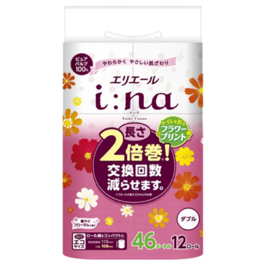 エリエール i:na(イーナ)トイレットティシュー 2倍巻 プリント ダブル 46m 12ロール×6パック
