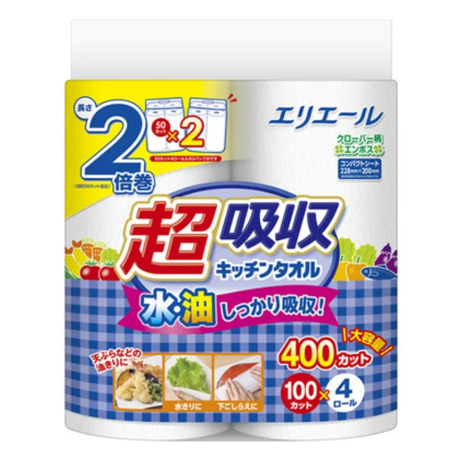 エリエール 超吸収キッチンタオル 100カット×4ロール×12パック