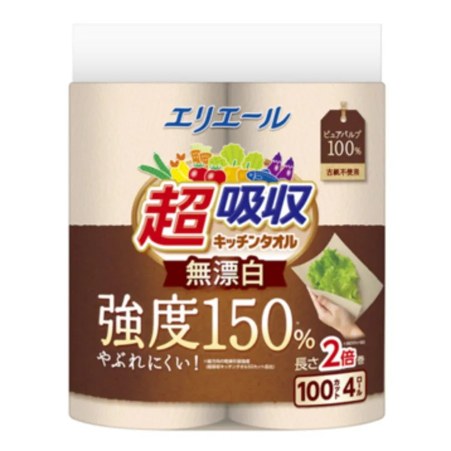 エリエール 超吸収キッチンタオル 無漂白 100カット×4ロール×12パック