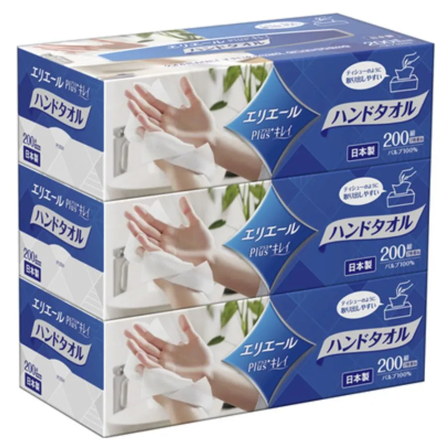 エリエール Plus+キレイ ハンドタオル ボックス 200組×3個×12パック