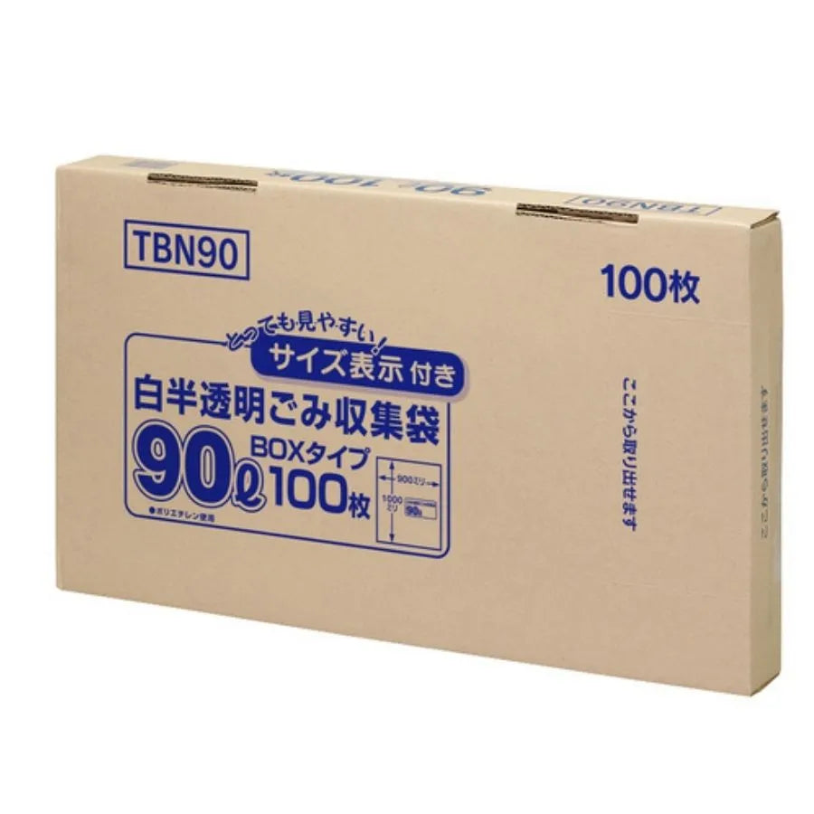 容量表示入り ポリ袋 90L 白半透明 100枚×4冊 ジャパックス TBN90