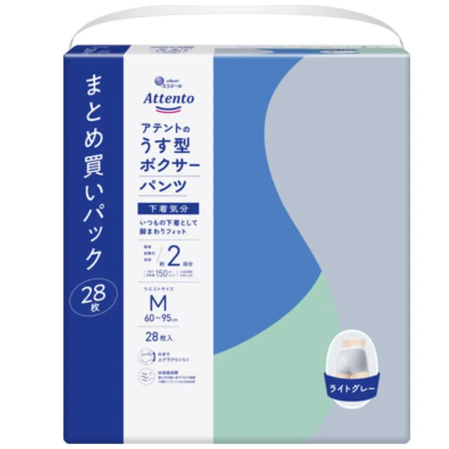 アテント うす型ボクサーパンツ 下着気分 ライトグレー M 28枚×2パック