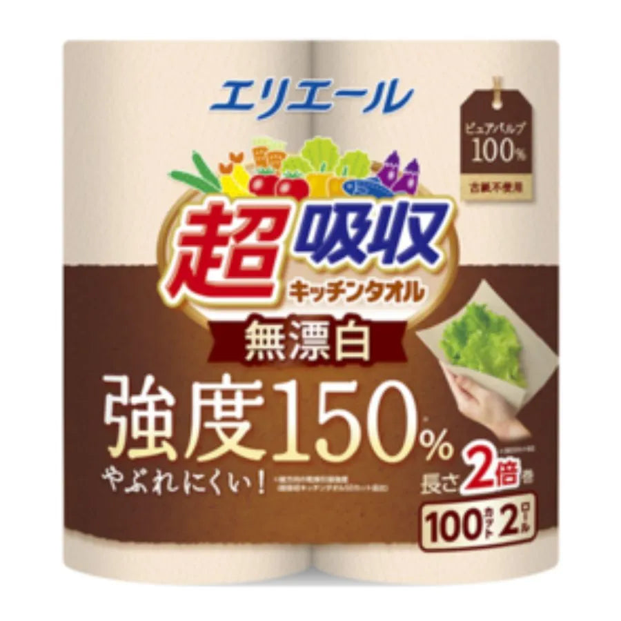 エリエール 超吸収キッチンタオル 無漂白 100カット×2ロール×24パック
