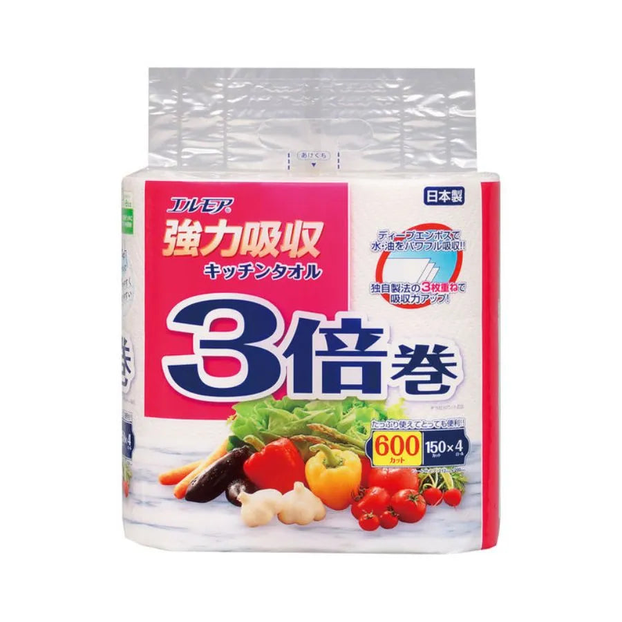 【大量仕入】エルモアキッチンタオル3倍巻き4ロール×12パック