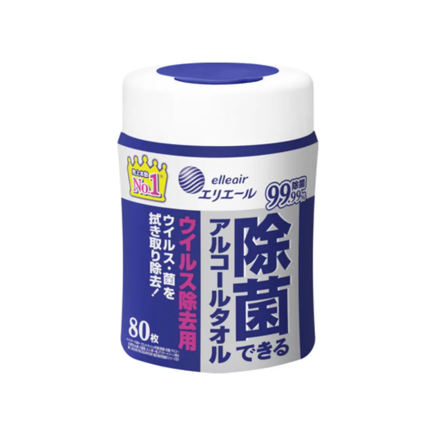 エリエール 除菌できるアルコールタオル ウイルス除去用 ボトル本体 80枚 × 12個