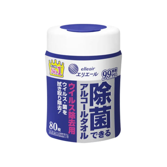 エリエール 除菌できるアルコールタオル ウイルス除去用 ボトル本体 80枚 × 12個