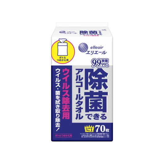 エリエール 除菌できるアルコールタオル ウイルス除去用 ボトルつめかえ用 70枚 × 24個