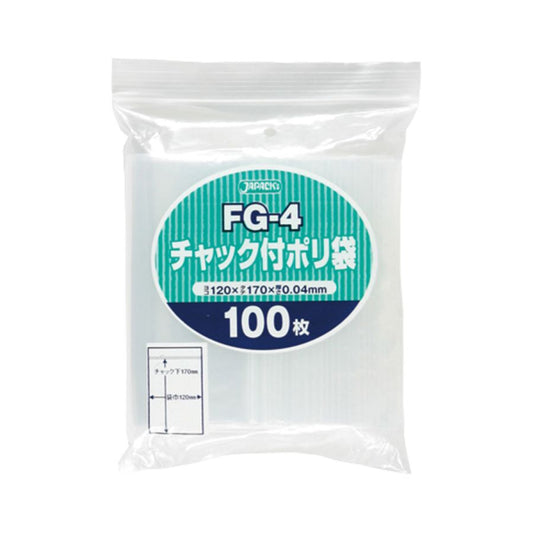 ジャパックス チャック付きポリ袋 FG-4 透明 100枚×60冊