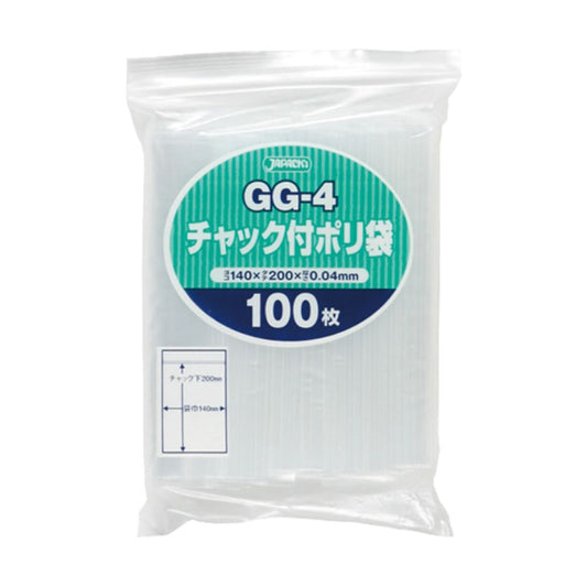 ジャパックス チャック付きポリ袋 GG-4 透明 100枚×50冊