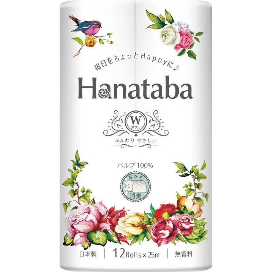 Hanataba パルプ 100％ トイレットペーパー ダブル 12ロール×8パック