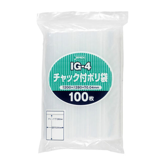 ジャパックス チャック付きポリ袋 IG-4 透明 100枚×25冊