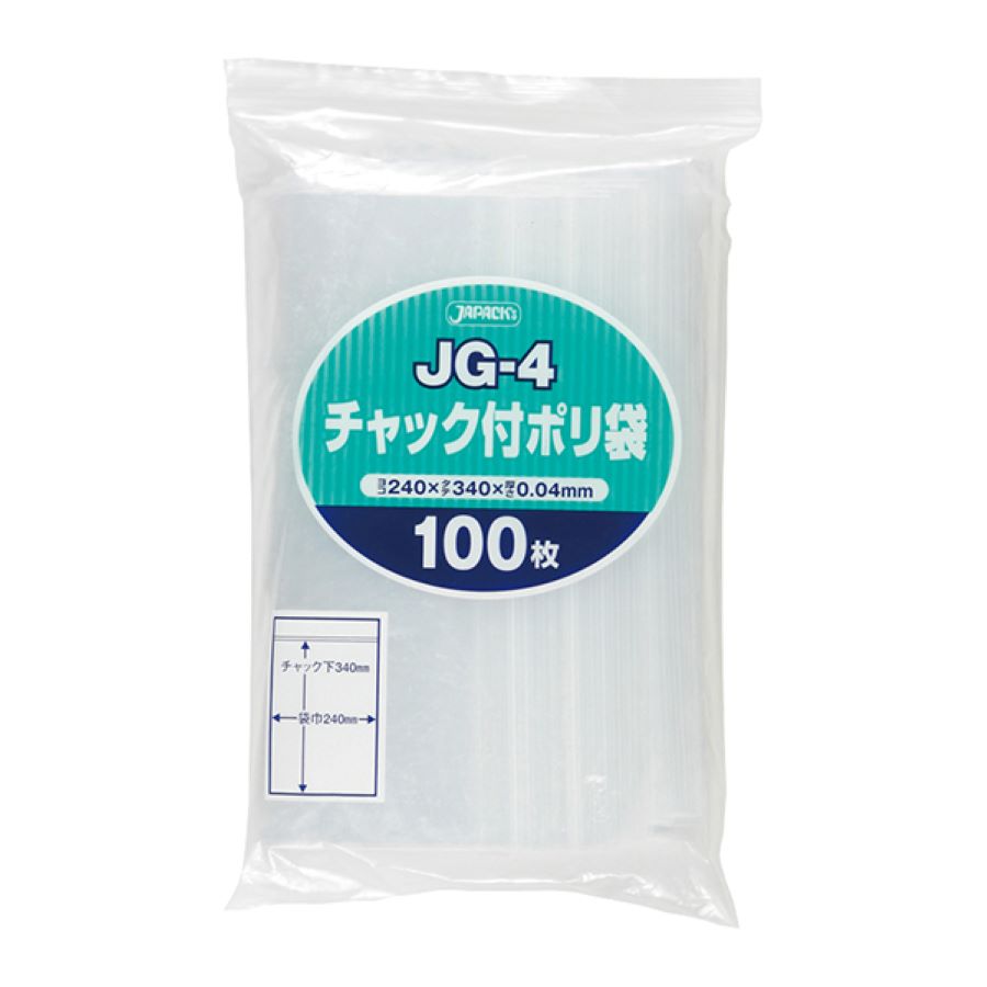 ジャパックス チャック付きポリ袋 JG-4 透明 100枚×15冊