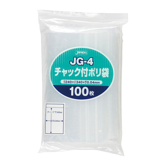 ジャパックス チャック付きポリ袋 JG-4 透明 100枚×15冊