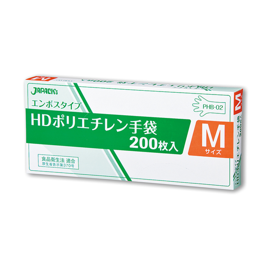 ジャパックス HDポリエチレン 手袋 M  透明 エンボス 200枚入り×40箱　PHB02