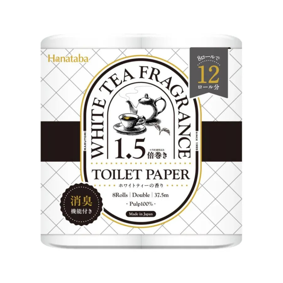 Hanataba ホワイトティー 1.5倍巻き 37.5m ダブル 8ロール×8パック