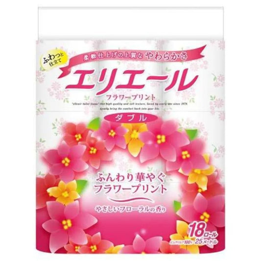エリエール トイレットティシューフラワープリント ダブル 25m 18ロール×4パック