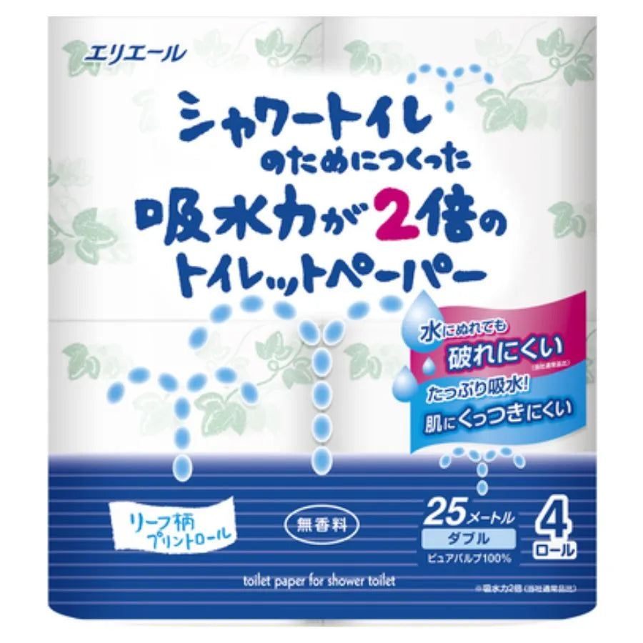 エリエール シャワートイレのためにつくった吸水力が2倍のトイレットペーパー ダブル 25m 4ロール×24パック
