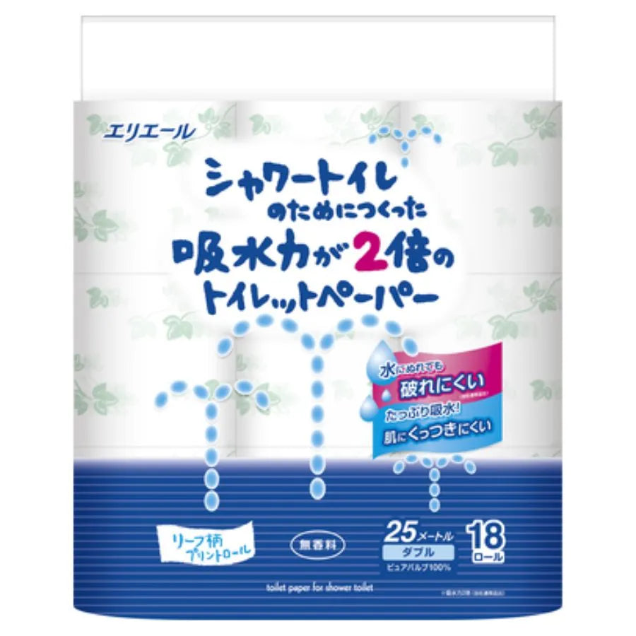 エリエール シャワートイレのためにつくった吸水力が2倍のトイレットペーパー ダブル 25m 18ロール×4パック