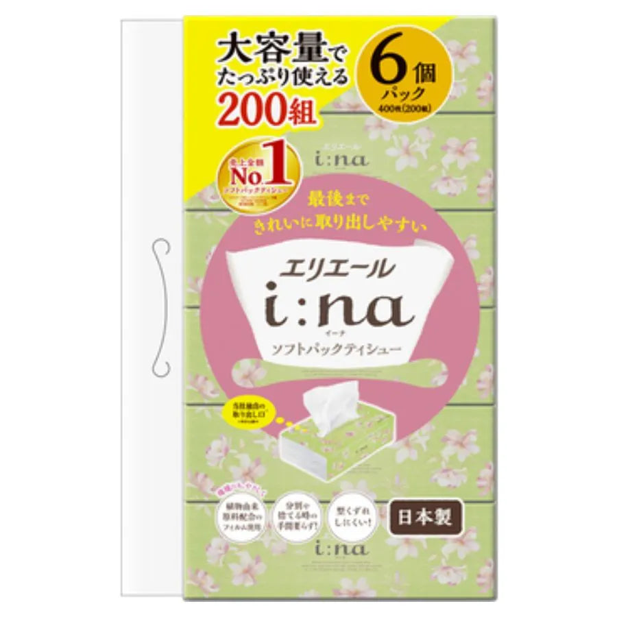 エリエール  i：na（イーナ）ソフトパックティシュー 200組×6個×10パック