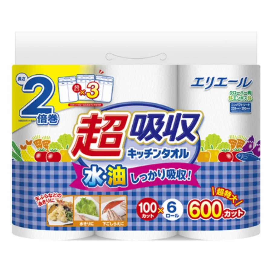 エリエール 超吸収キッチンタオル 100カット×6ロール×8パック